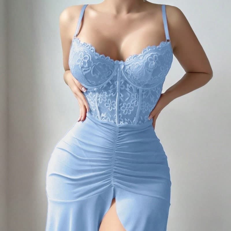 New Transparent Bra and Thong Underwear Set Women's Lingerie Night Dress Delicate Nightgown with Panties Steel Ring Push Up Bras — SayFrey