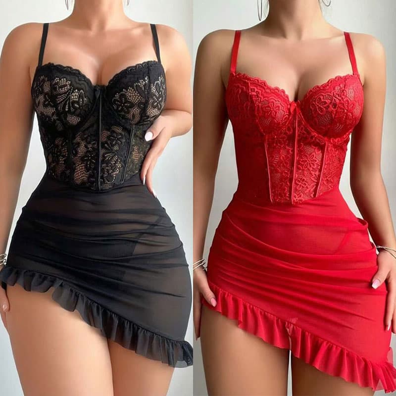 Women's Transparent Underwire Bra Sexy Fairy Lingerie Set See through Lace Nightdress Pajamas Delicate Sexy Nighty — SayFrey