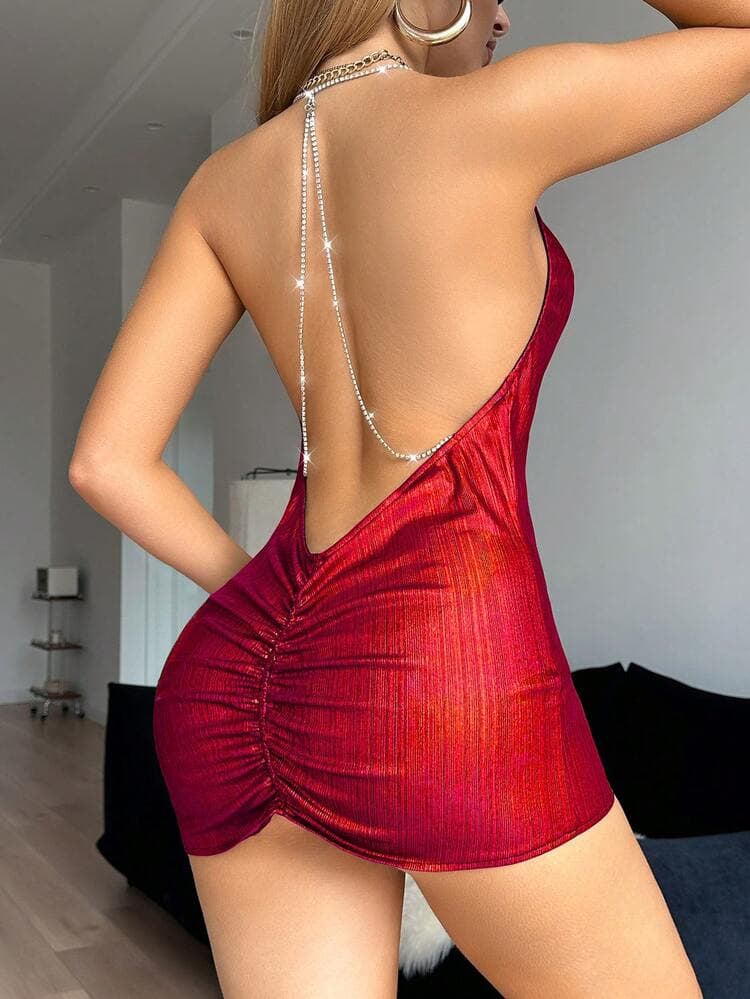 New Sexy Women's Sleepwear With Metallic Beaded Fringe Backless Sexy Lingerie Nightgown — SayFrey