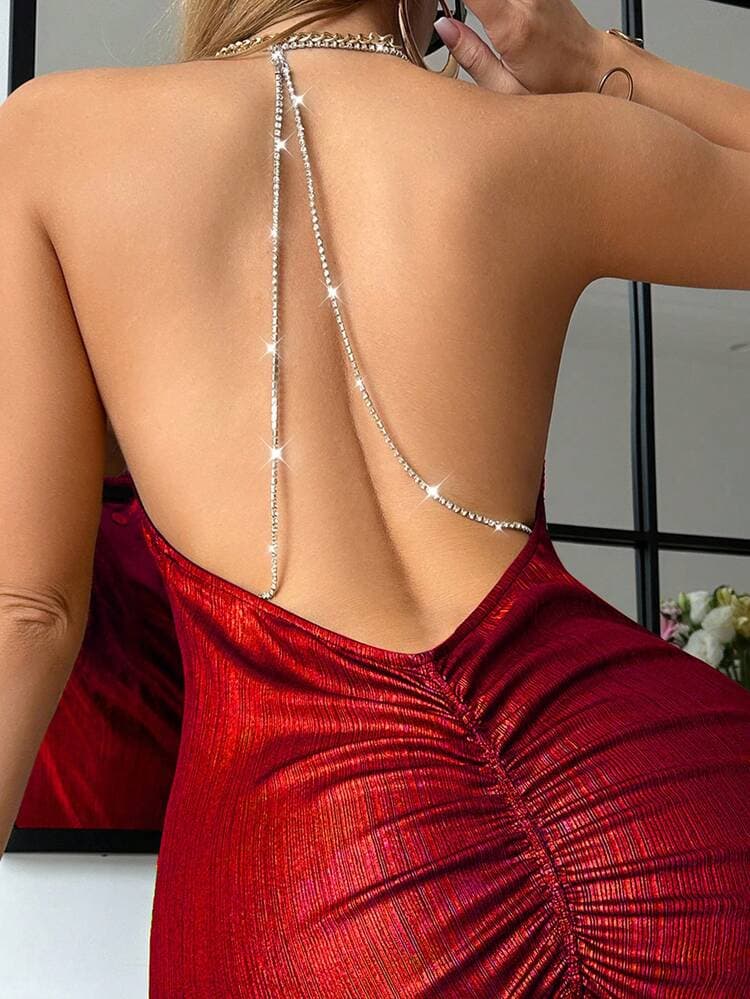 New Sexy Women's Sleepwear With Metallic Beaded Fringe Backless Sexy Lingerie Nightgown — SayFrey — view 4