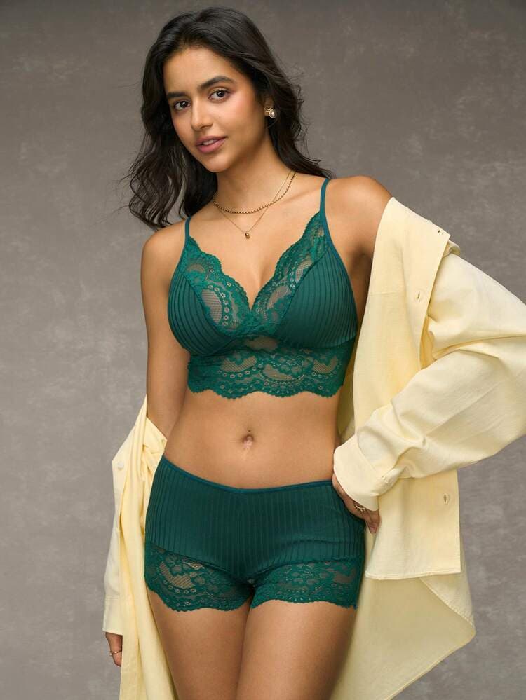 Esseday Women's Lace Splice Spaghetti Strap Lingerie Set, Bra & Panty Set — SayFrey — view 2