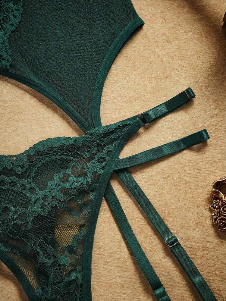 3pcs/Set Lace Contrast Mesh Underwire Sexy Lingerie Set For Women — SayFrey — view 8