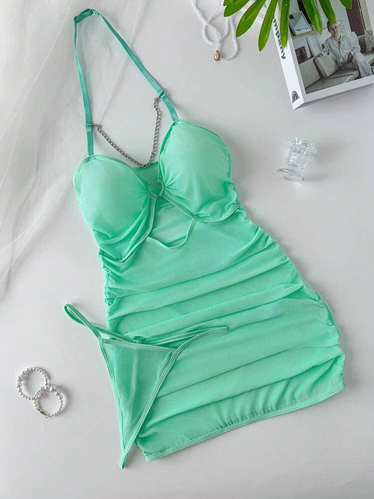 SHEIN 2pcs Mature Mesh Hollow Out Sexy Nightgown Set — SayFrey — view 6