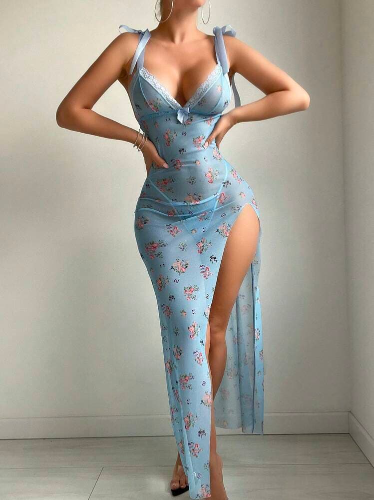 SHEIN 2pcs/Set Women Sexy Mesh Nightgown (Wireless, Thong) — SayFrey — view 4