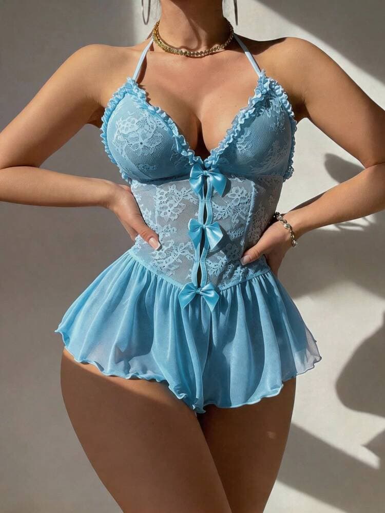 SHEIN Sexy Lace Ruffle Mesh Jumpsuit — SayFrey