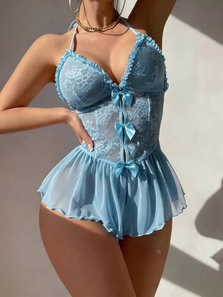 SHEIN Sexy Lace Ruffle Mesh Jumpsuit — SayFrey — view 4