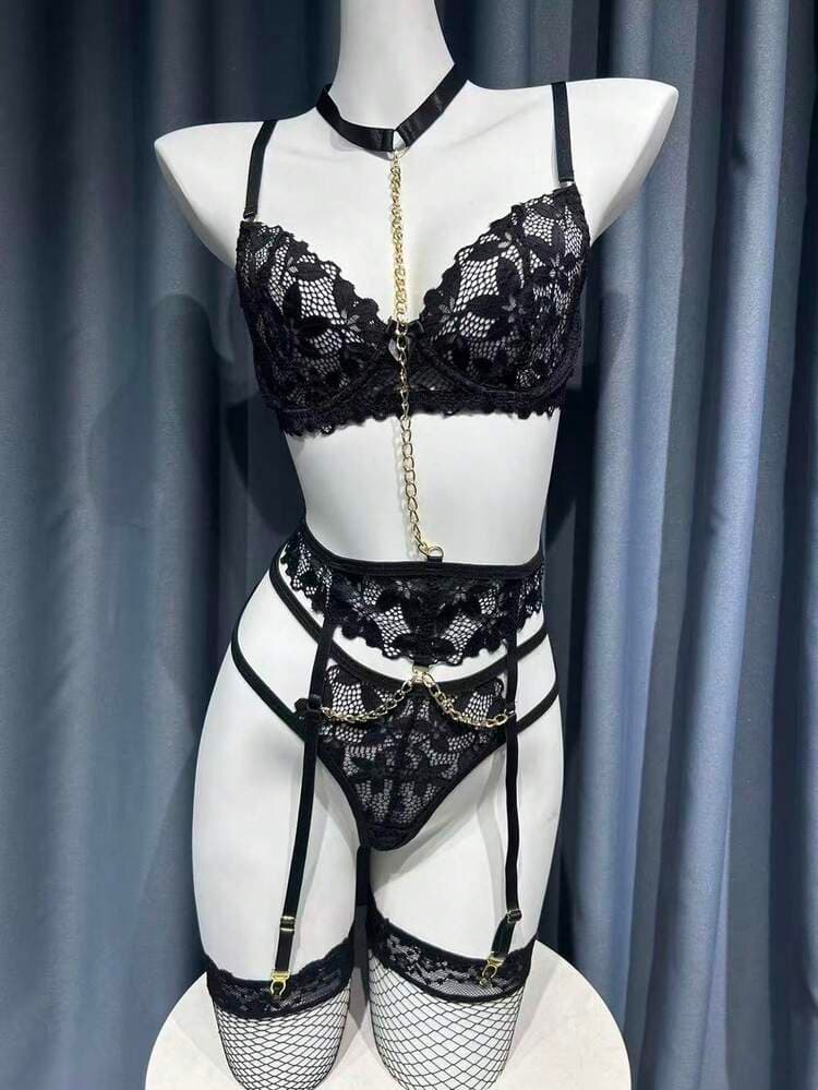 2026Fantasy 4pcs Lingerie Set (Underwire Bra, G-String, Garter Belt, 1 Pair Stockings) — SayFrey — view 7