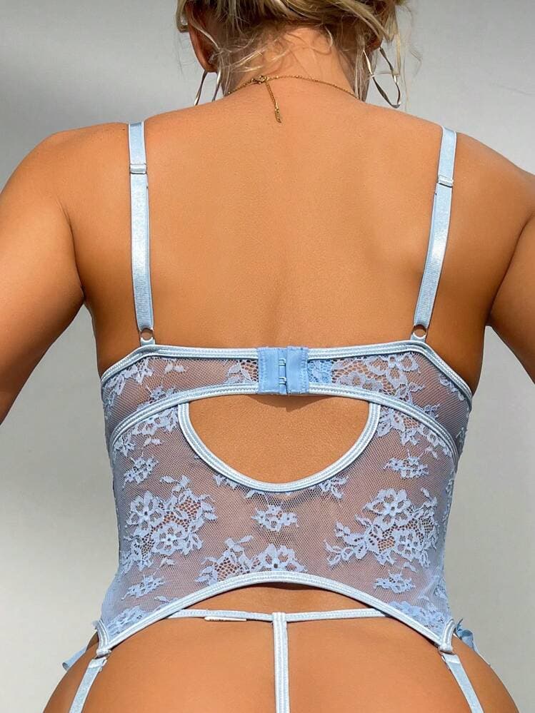 3pcs Women's Lingerie Set (Underwire Bra, Thong, 2pcs Fishnet Stockings) — SayFrey — view 2