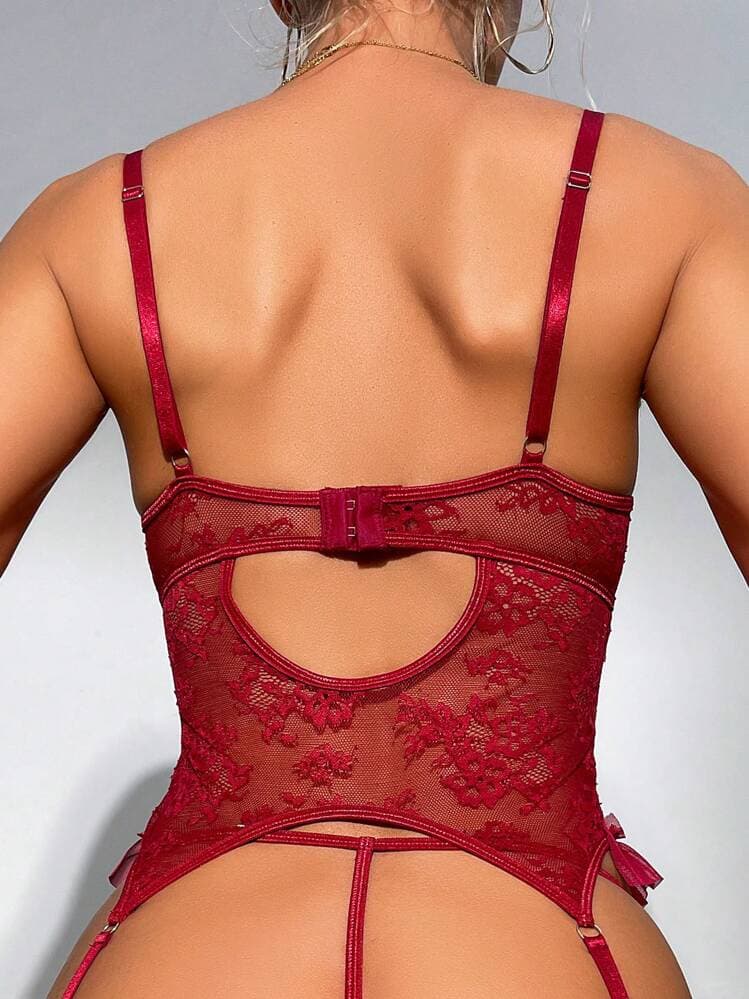 3pcs Women's Lingerie Set (Underwire Bra, Thong, 2pcs Fishnet Stockings) — SayFrey — view 7