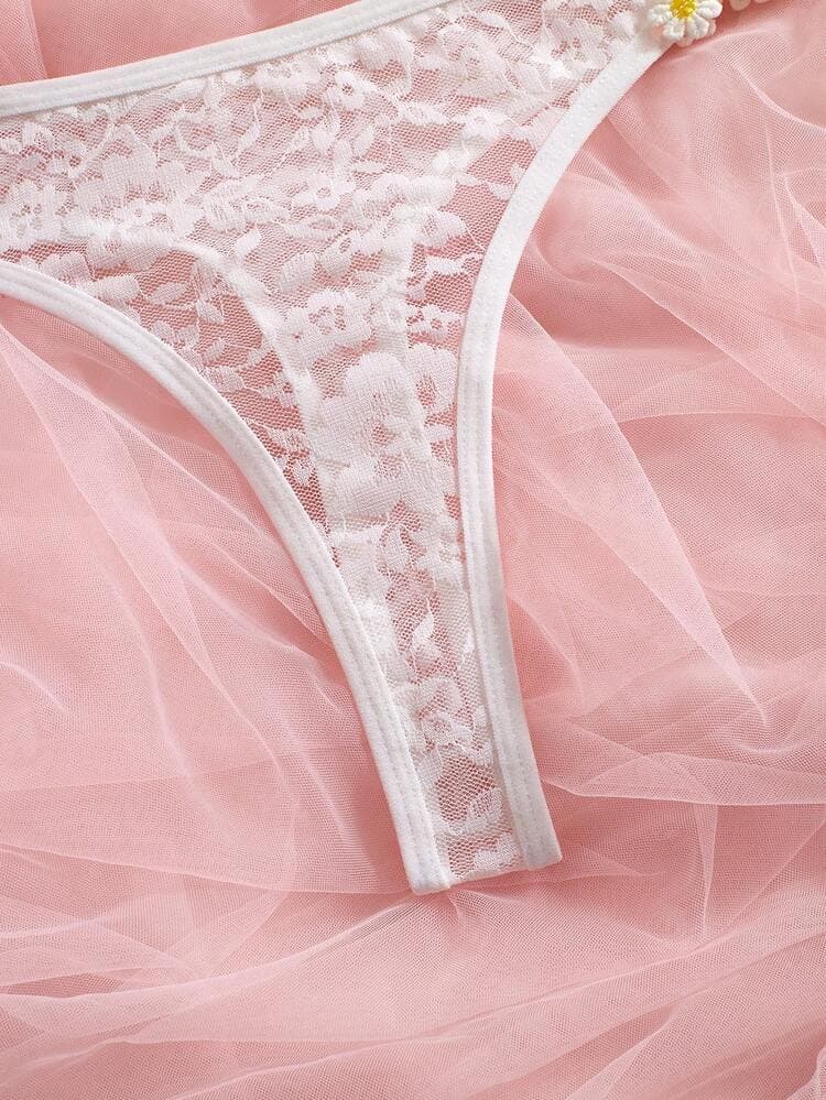 2pcs/Set Women's Sexy Sheer Hollow Lace Floral Embroidered Daisy Underwire Bridal Lingerie Set, Suitable For Wedding Season — SayFrey — view 8