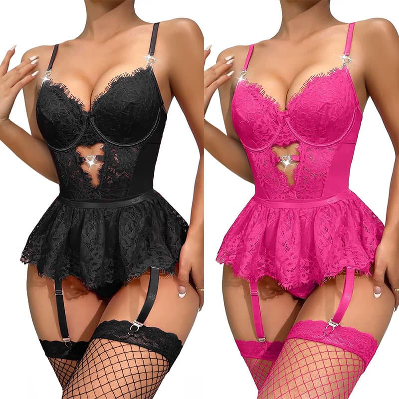 Lenceria Mujer Sexy Push Up Bras Sexy Outfits Bra Panties Set G-string Garter Belt Lenceria Set Lace Dress Women's Intimates — SayFrey