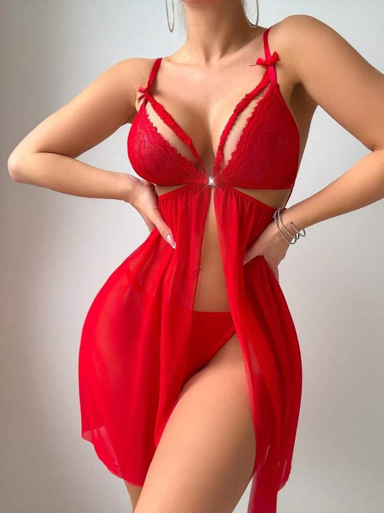 SHEIN 2pcs Set Romantic Lace Patchwork Sexy Nightgown Babydoll Underwear Outer For Going Out — SayFrey